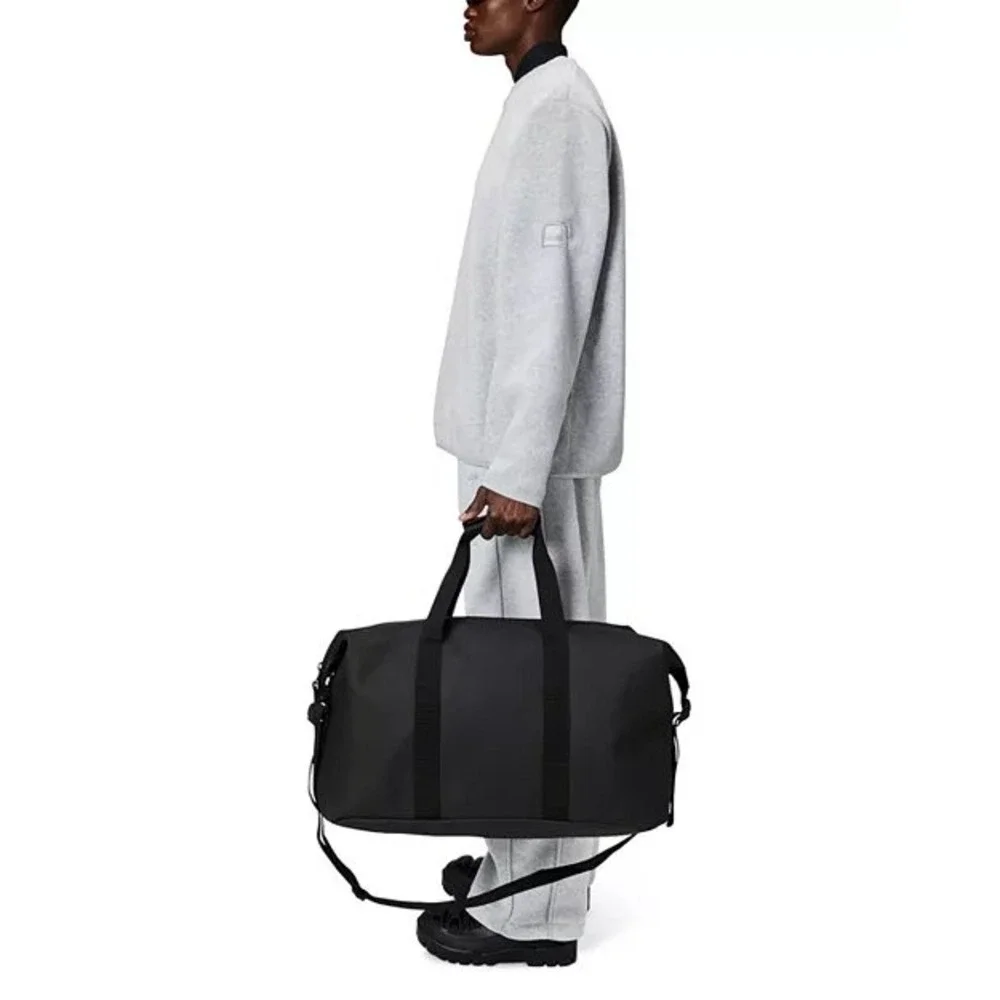 NWT RAINS Duffel Bag Black Waterproof Coated Weekender Travel Gym Modern